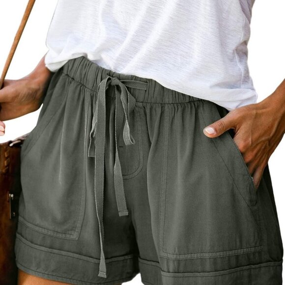 New Womens Summer Shorts Casual Pants Elastic Waist with Pockets - Picture 1 of 4